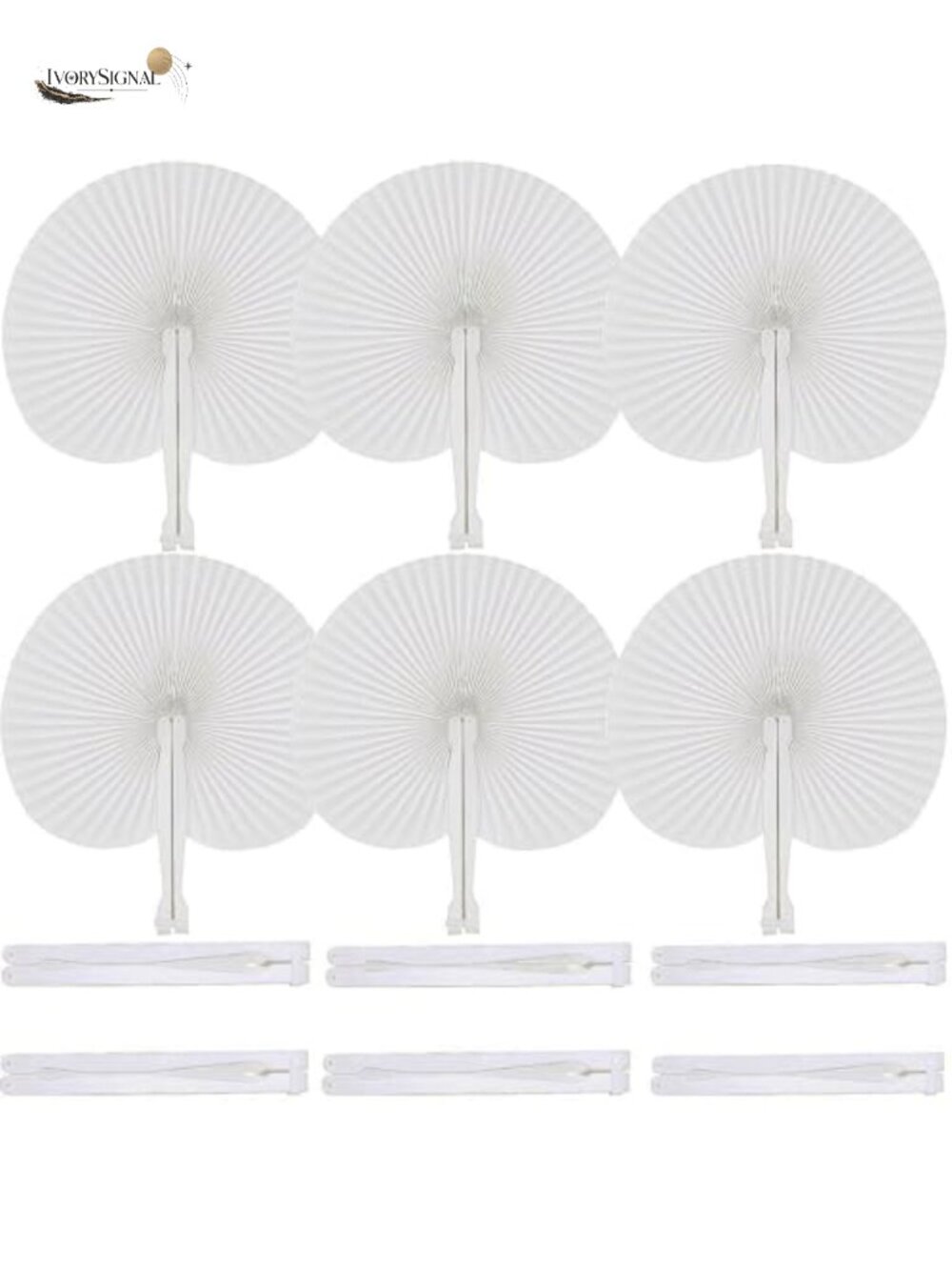 60 Pcs White Round Paper Fans Foldable Handheld Fans for Wedding Party Favors